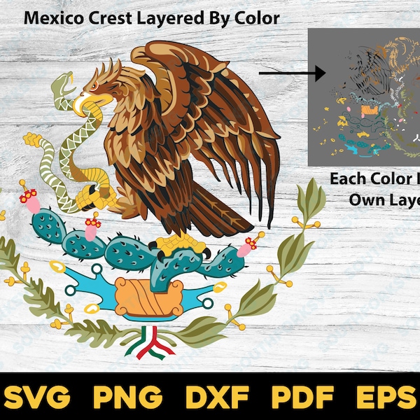 Layered by Color Mexico Coat of Arms | svg png dxf eps pdf | transparent vector graphic design digital cut print dye sub laser engrave