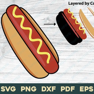 ホットドッグ svg png dxf pdf eps | レイヤード カラーカットファイル クリップ アート ベクター グラフィック | ドライブスルー ダイナー ファーストフード デート かわいいハンバーガー クックアウト アイコン