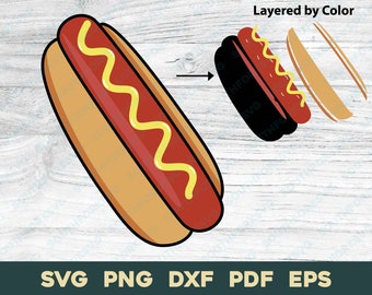Hot Dog svg png dxf pdf eps | Layered by Color Cut File Clip Art Vector Graphic | Drive Thru Diner Fast Food Date Cute Burger Cook Out Icon
