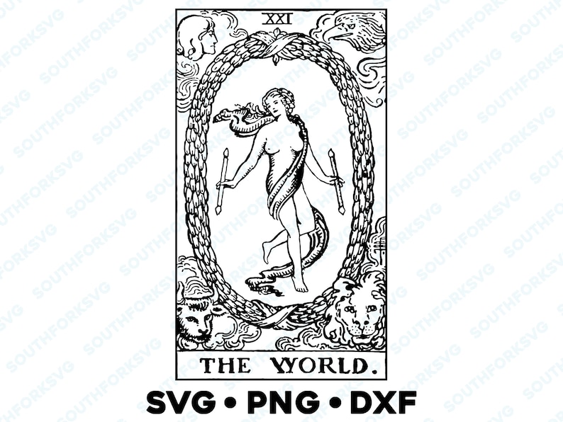 The World Tarot Card Major Arcana Rider Waite Deck SVG PNG DXF Transparent Background Divinatory Vector Graphic Design Image image 1