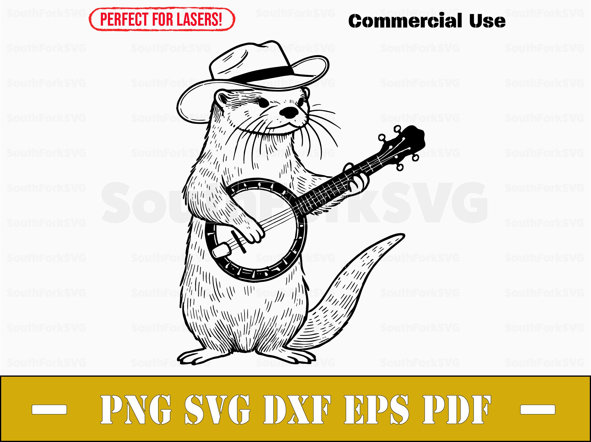Otter Playing Banjo Svg Png Dxf Eps Pdf Laser Engrave Cut Print Files
