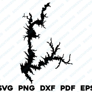 Smithville Lake Missouri Mapa Forma Silueta svg png dxf pdf eps vector diseño gráfico corte grabado archivo láser imagen barco lago casa