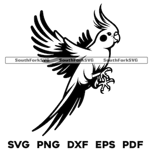 Design simples de pássaro cacatua voando | svg png dxf eps pdf | arquivo de corte de gráfico vetorial a laser clip art | download digital instantâneo uso comercial