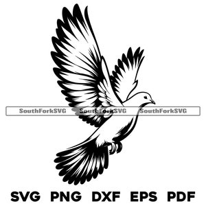 Projeto branco do pássaro da pomba em vôo | svg png dxf eps pdf | gráfico de vetor cortado arquivo clip art a laser | download digital instantâneo para uso comercial