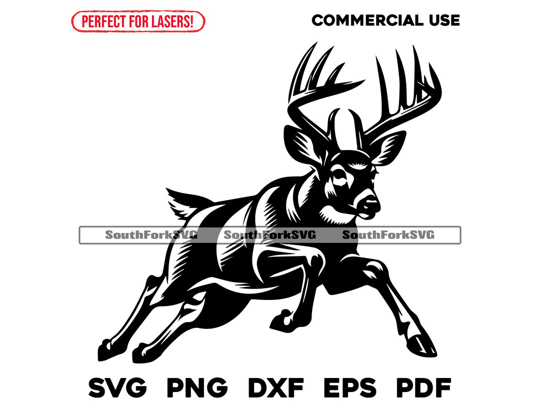 White Tailed Deer Jumping Design Svg Png Dxf Eps Pdf Laser Cnc Vinyl ...