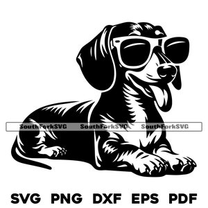 Teckel Weiner hond leggen zonnebril svg png dxf eps pdf vectorafbeelding knippen bestand laser illustraties | direct digitaal downloaden voor commercieel gebruik