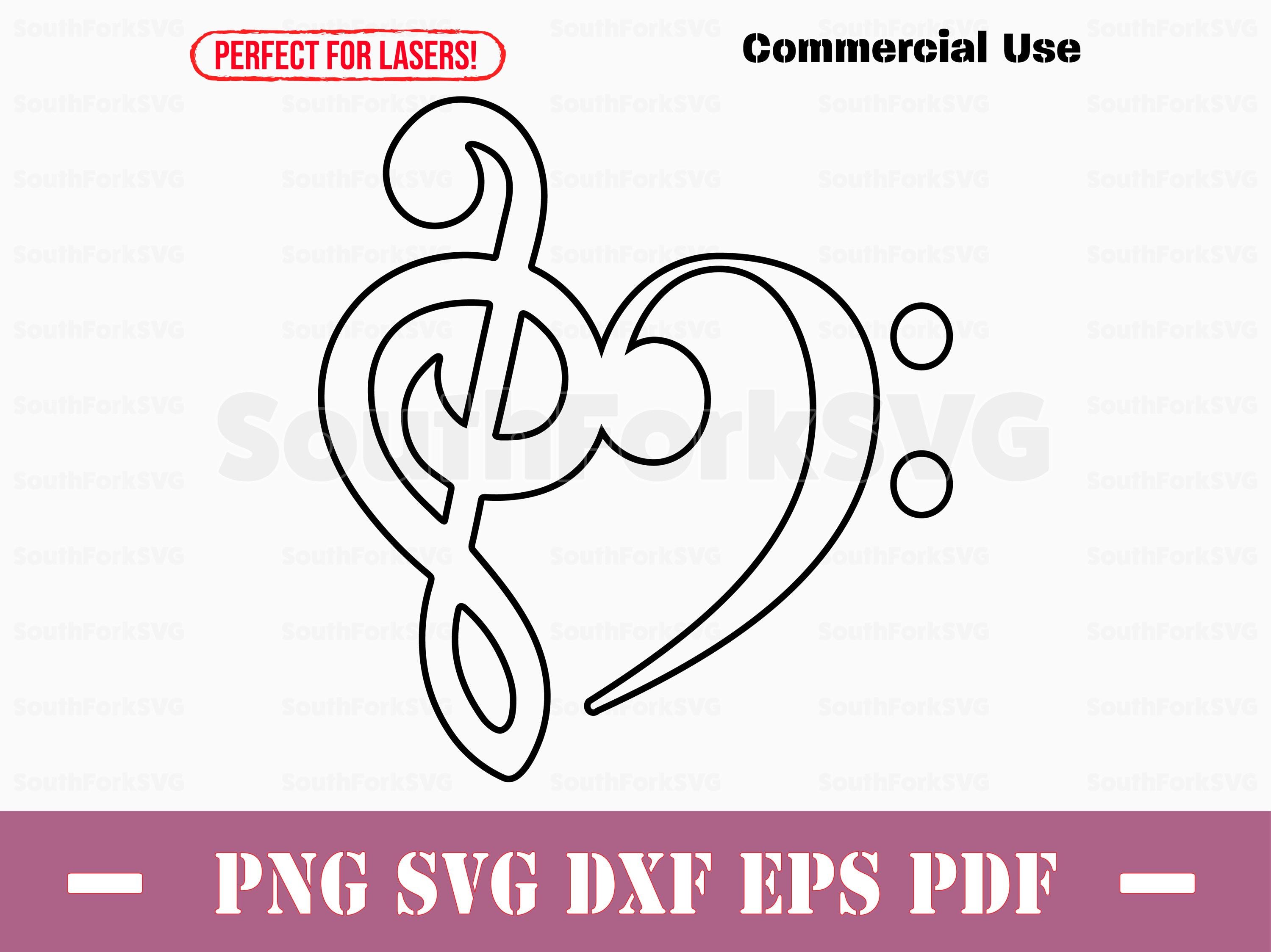 Bass & Treble Clef Heart Outline Svg Png Dxf Eps Pdf | Vector