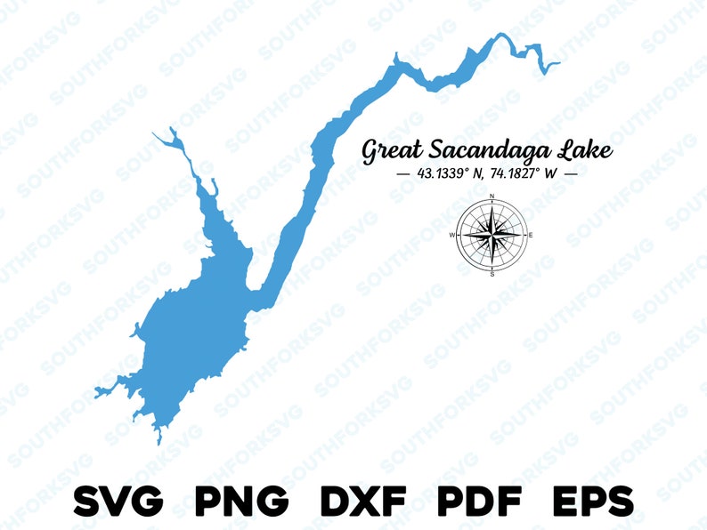 Great Sacandaga Lake New York Map Shape Silhouette Svg Png Dxf Etsy