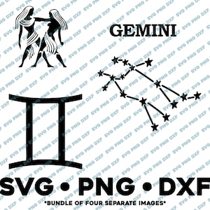 Zwillinge Sternzeichen Bundle SVG PNG DXF Cut Datei Silhouette Cameo Sternzeichen Horoskop Konstellation Tarot Astrologie Geburtstag Luftzeichen Zwillinge
