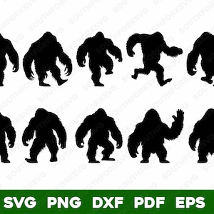 Paquete de siluetas simples de Bigfoot 1 / svg png dxf eps pdf / diseño gráfico vectorial, corte, impresión, grabado láser, archivos digitales, uso comercial