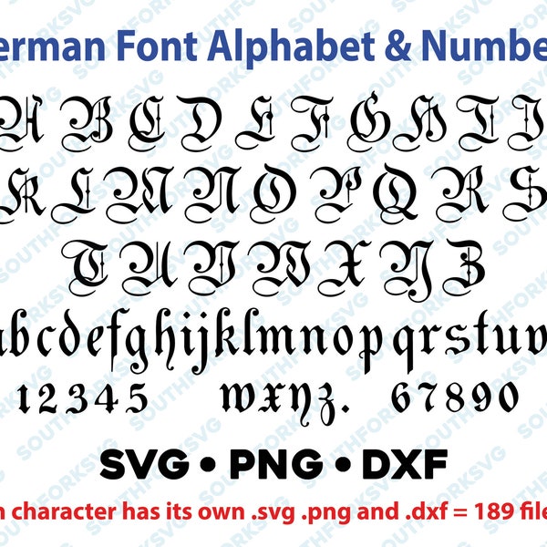 Deutsche Schrift Bundle SVG PNG DXF geschnitten Datei für Silhouette Cameo Buchstaben Alphabet Vintage Typ stilisierter Text kommerzielle Nutzung Typografie