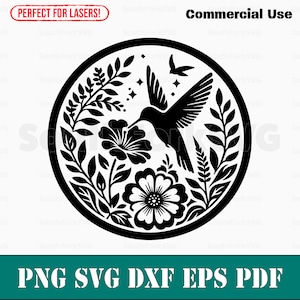 Hummingbird Feeding svg png dxf eps pdf / incisione laser taglio stampa file grafica vettoriale clip art download digitale istantaneo uso commerciale