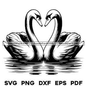 Paire de cygnes Love Design | svg png dxf eps pdf | graphique vectoriel découpé fichier laser clip art | Téléchargement numérique instantané, utilisation commerciale