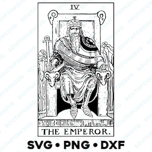 La carta del Tarot del Emperador Arcanos Mayores Rider Waite Deck SVG PNG DXF Fondo transparente / Imagen de diseño gráfico vectorial adivinatorio