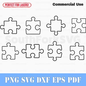 Eenvoudige puzzelstukjes contouren bundel svg png dxf eps pdf | vector grafisch ontwerp gesneden print kleurstof sub laser graveren bestanden commercieel gebruik