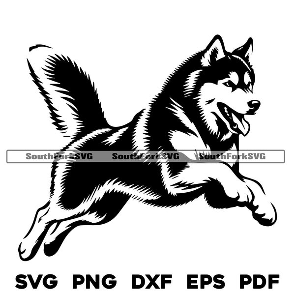 Siberian Husky Dog Running Design | svg png dxf eps pdf | vector graphic cut file laser clip art | instant digital download commercial use