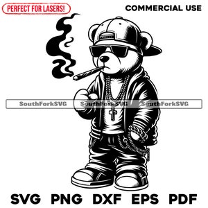 Gangster Teddy Bär rauchend | svg png dxf eps pdf | laser cut print gravieren Dye sub Vektorgrafik-Design | digitaler Download kommerzielle Nutzung