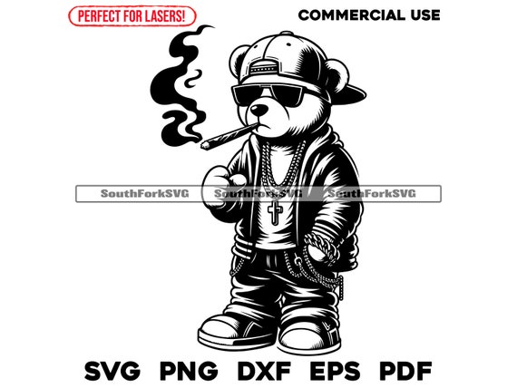 Gangster Teddy Bear Smoking | Svg Png Dxf Eps Pdf | Laser Cut