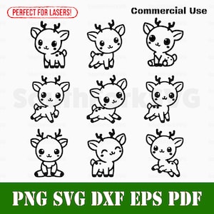 Eenvoudige schattige Chibi rendieren bundel svg png dxf eps pdf | vectorafbeelding knippen afdrukken kleurstof sub laser graveren illustraties commercieel gebruik