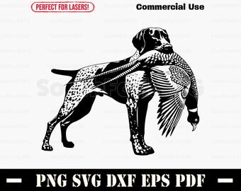 Docked German Shorthaired Pointer Pheasant | svg png dxf eps pdf | vector graphic cut file laser clip art | instant download commercial use