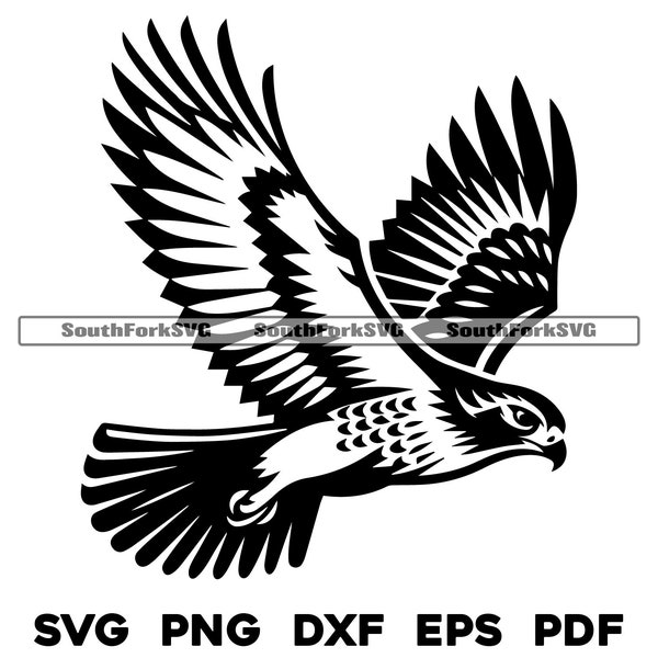 Flying Hawk Design svg png dxf eps pdf | laser engrave cut print files vector graphic clip art | instant digital download commercial use