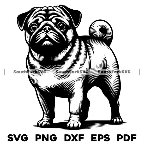 Pug Dog Design Files | svg png dxf eps pdf | vector graphic cut file laser clip art | instant digital download commercial use