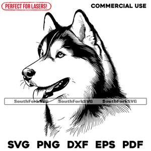 Siberische husky lasergravure bestanden svg png dxf eps pdf | vectorafbeelding snijbestand laserclipart | direct digitaal downloaden voor commercieel gebruik