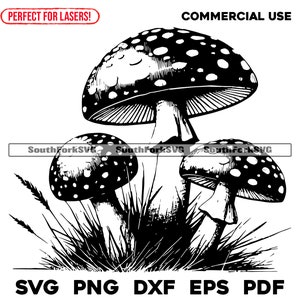 Amanita Muscaria paddestoelen lasergraveren bestanden svg png dxf eps pdf | vector grafisch ontwerp knippen print kleurstof sub cnc digitaal bestand commercieel gebruik