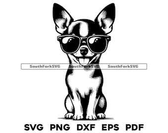 Chihuahua Wearing Sunglasses Design | svg png dxf eps pdf | vector graphic cut file laser clip art | instant digital download commercial use