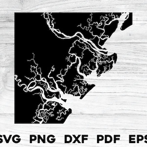 Savannah Georgia Land Ozean Karte Binnenwasserwege Form Silhouette Umriss svg png dxf pdf eps Vektorgrafik Schnitt Gravur Laserdatei