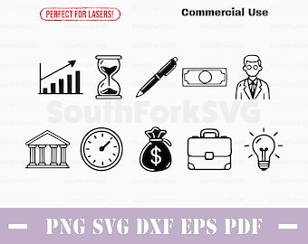 Eenvoudige zakelijke pictogrammen bundel svg png dxf eps pdf | vectorafbeelding knippen afdrukken kleurstof sub laser graveren illustraties commercieel gebruik
