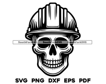 Skull Construction Worker | svg png dxf eps pdf | laser cut print engrave dye sub vector graphic design | digital download commercial use