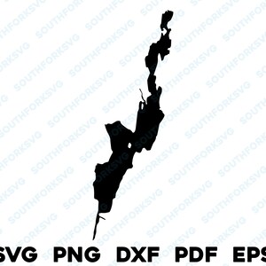 Lago Bomoseen Vermont Mapa Forma Silueta svg png dxf pdf eps vector diseño gráfico corte grabado archivo láser imagen barco lago casa