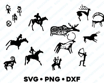 Cave Paintings Drawings set 2 svg png dxf silhouettes history primitive ancient ancestor native human spiritual symbol transparent