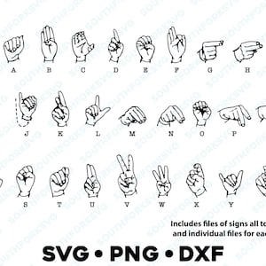 Alfabeto de linguagem de sinais americana vintage SVG PNG DXF arquivo de corte silhueta asl surdo educação abcs aprendizagem mão manual letras de ortografia