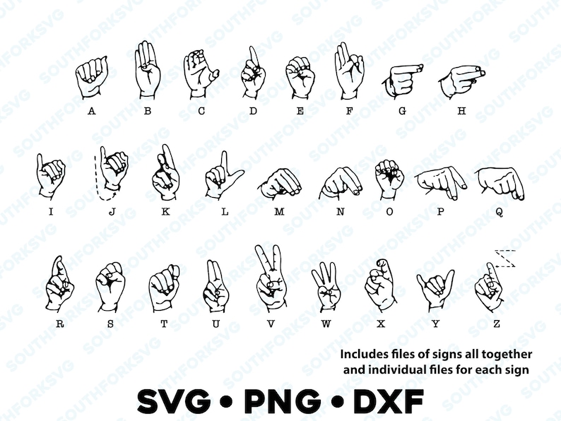 Vintage American Sign Language Alphabet SVG PNG DXF Cut File - Etsy