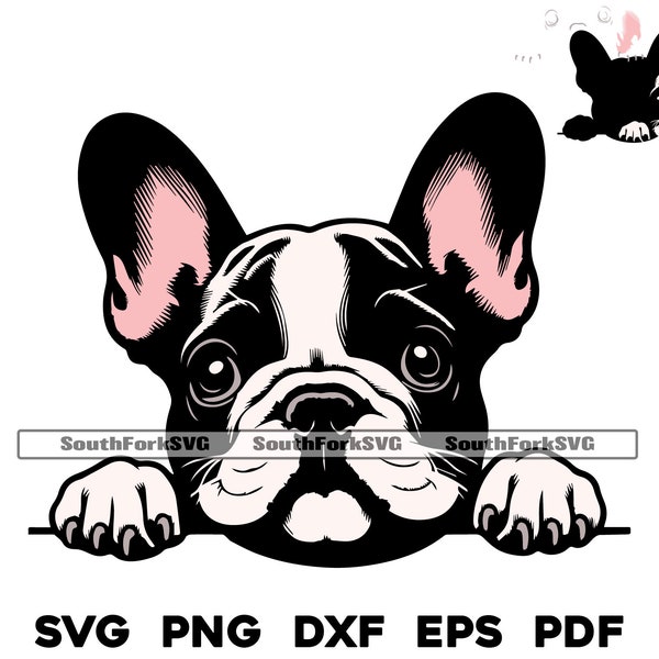 Peeking French Bulldog Layered by Color svg png dxf eps pdf vector graphic cut file laser clip art | instant digital download commercial use