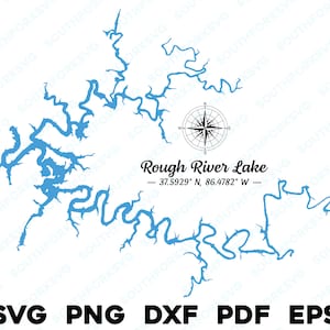 Rough River Lake Kentucky mappa forma sagoma svg png dxf pdf eps disegno grafico vettoriale taglio incisione laser file immagine casa sul lago in barca