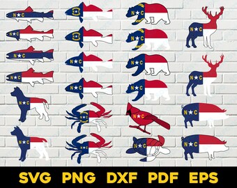 North Carolina State Flag Animal Designs Bundle | svg png dxf pdf eps | vector graphic design digital cut print laser engrave files