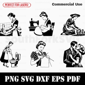 Retro Vintage Housewife SVG Bundle svg png dxf eps pdf | vector graphic cut print dye sub laser engrave clip art commercial use