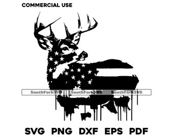 Laserdatei White Tail Deer Amerikanische Flagge svg png dxf eps pdf Tierszene Für Holzschilder Bretter Glas Charcuterie Download Kommerzieller Gebrauch