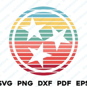 Retro zonsondergang Tennessee Tri-Star svg png dxf eps pdf gelaagd op kleur vector grafisch ontwerp digitaal bestand VS 50 staatsvlaggen VS Amerika 2