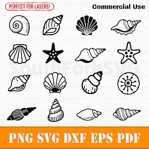 Eenvoudige schelpen SVG-bundel svg png dxf eps pdf | vectorafbeelding knippen afdrukken kleurstof sub laser graveren illustraties commercieel gebruik