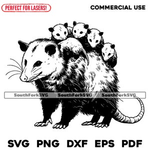 Archivos de grabado láser Mamá zarigüeya cargando bebés svg png dxf eps pdf / gráfico vectorial corte impresión sublimación láser archivos cnc uso comercial