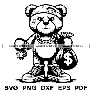 Gangster Teddy Bear | svg png dxf eps pdf | laser cut print engrave dye sub vector graphic design | digital download commercial use