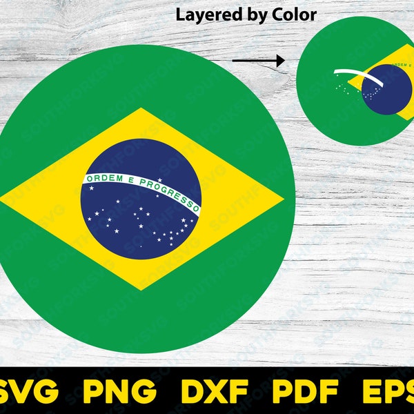 Brazil Flag Circle Layered by Color | svg png dxf eps pdf | vector graphic design cut print dye sub digital files South America Country