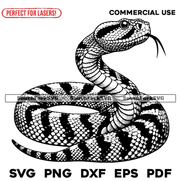 Hissing Snake Design | svg png dxf eps pdf | vector graphic cut file laser clip art | instant digital download commercial use