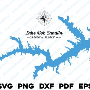 Mapa del lago Bob Sandlin, Texas, silueta, svg, png, dxf, pdf, eps, diseño gráfico vectorial, corte, grabado, archivo láser, imagen, navegación, lago, casa