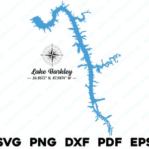 Lago Barkley Kentucky Mapa Forma Silueta svg png dxf pdf eps vector diseño gráfico corte grabado archivo láser imagen barco lago casa