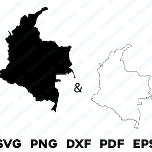 Siluetas y contornos de países de Colombia svg png dxf pdf eps diseño gráfico vectorial corte grabado láser archivo imagen mapa América del Sur